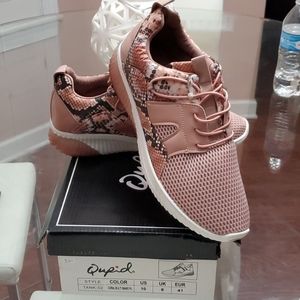 Qupid Snake Embossed Women Mesh Lace Up Sneaker